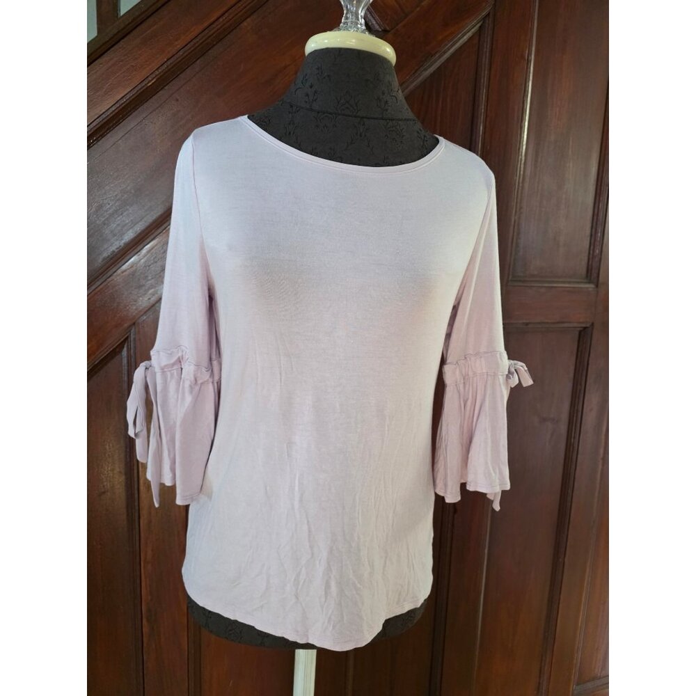 White House Black Market Pink Bell Sleeve Top With Tie Details XS